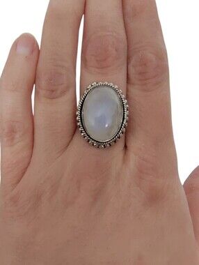 Handmade Rainbow Moonstone Ring | Sterling Silver 925 | Size 7